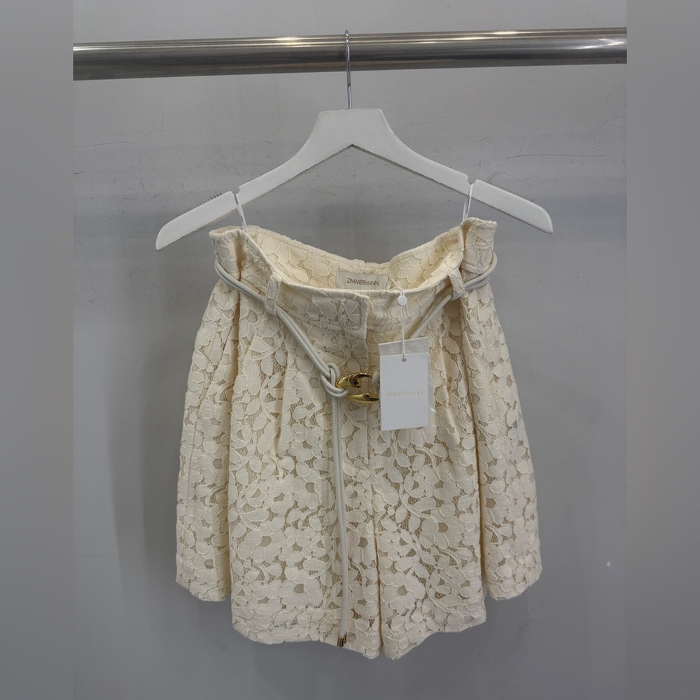 Zimmermann Cream Lace Shorts with Belt